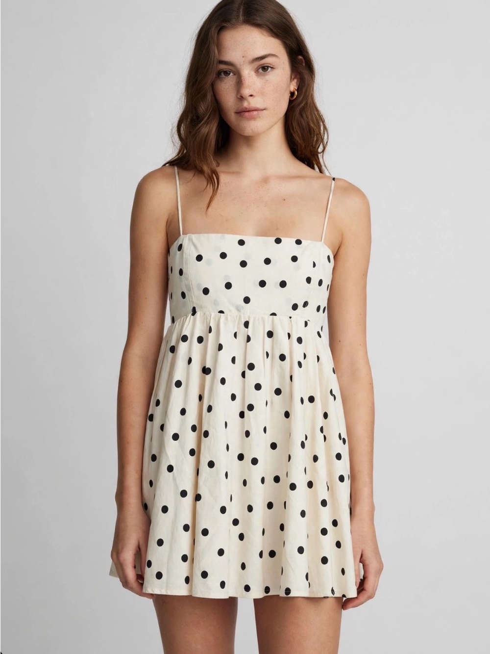 : Maeve by Anthropologie Small Polka Dot Mini Dress Cream Black Babydoll
